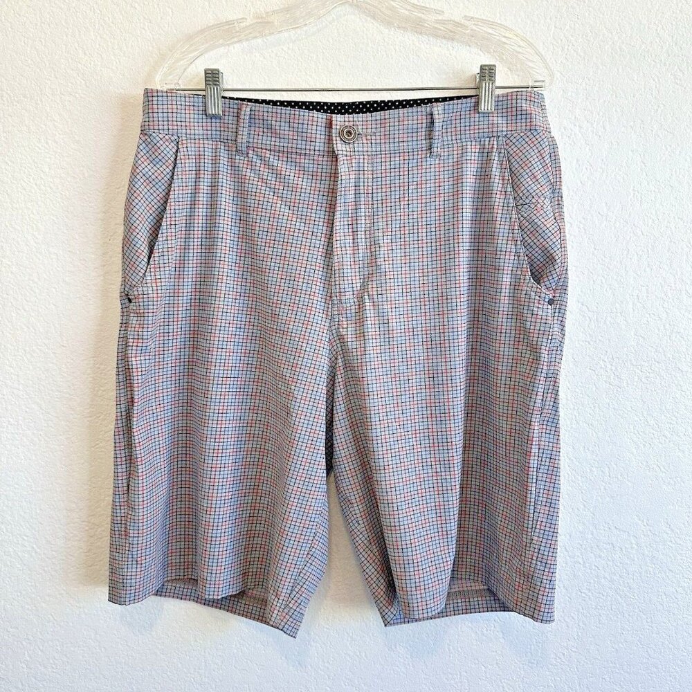 Lululemon Men's Gray Check Plaid Flat Front Size 36 Chino Shorts